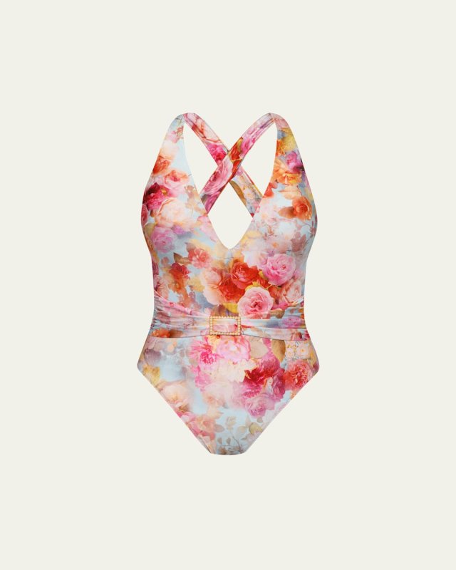 Soft Cloud Floral Lisa Plunge One-Piece Swimsuit